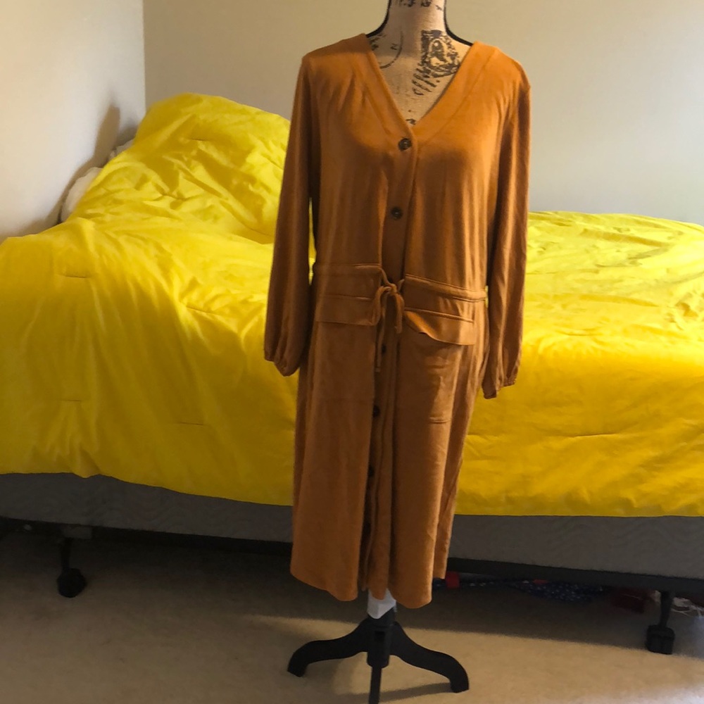 NEW Waist-Defined Ponte-Knit Utility Dress XL GOLD - Picture 5 of 8